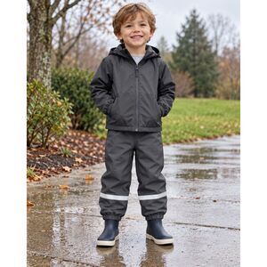 H&M Kids Black Waterproof Rain Pants Size 4-5Y Reflective Stripes Foot Straps